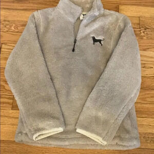 Youth sized Black Dog tan pullover fluffy Sherpa 1/4 zip coat Large